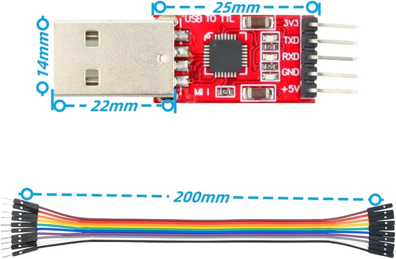 MTDELE 3 Pcs CP2102 2.0 USB to TTL 5PIN Serial Port Adapter Module Compatible with for UART STC 3.3V and 5V with Dupont Wire - Image 2